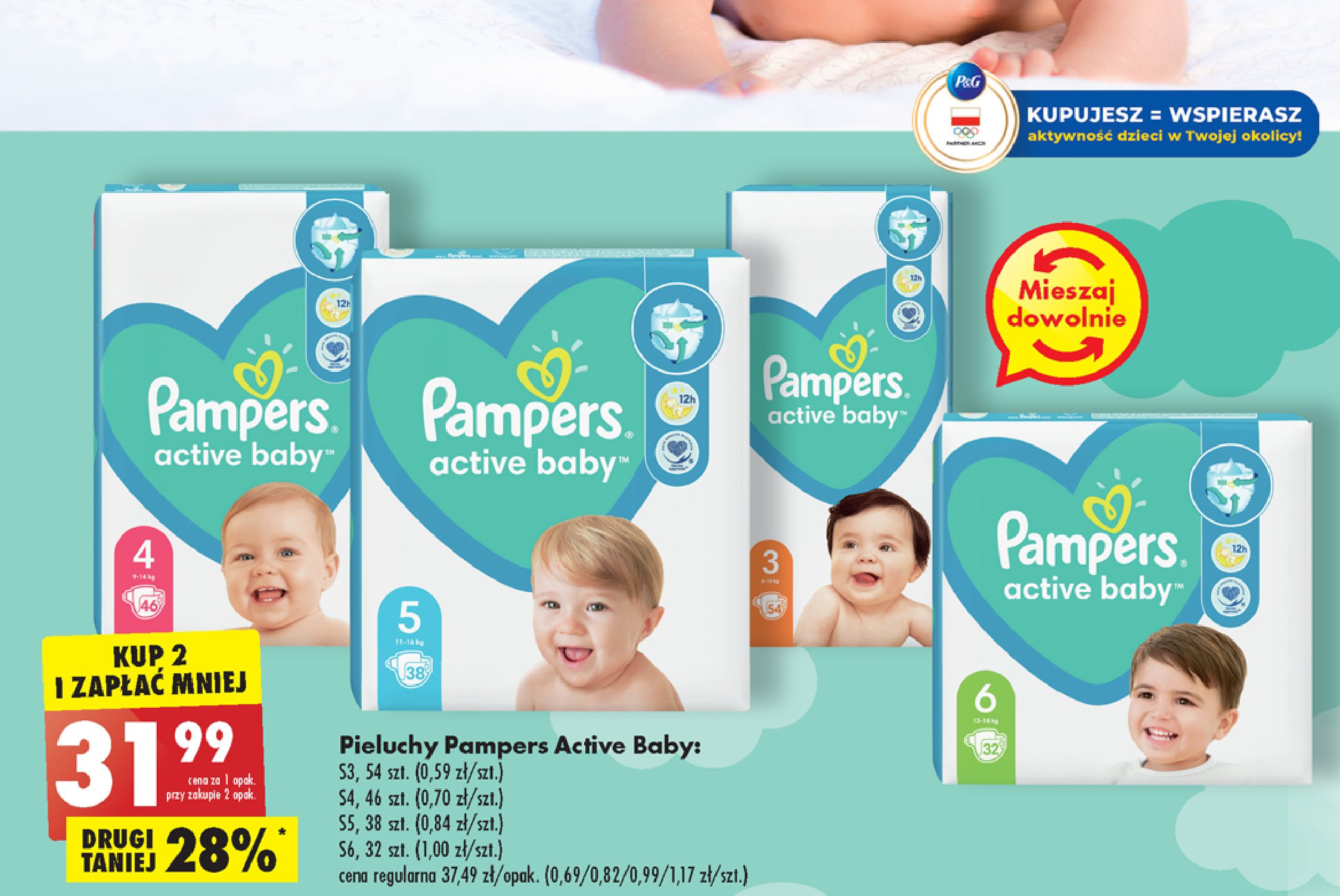 pieluchy pampers cena za sztukę