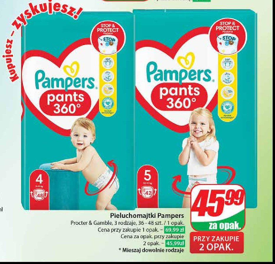 przepuszcza pampers z boku